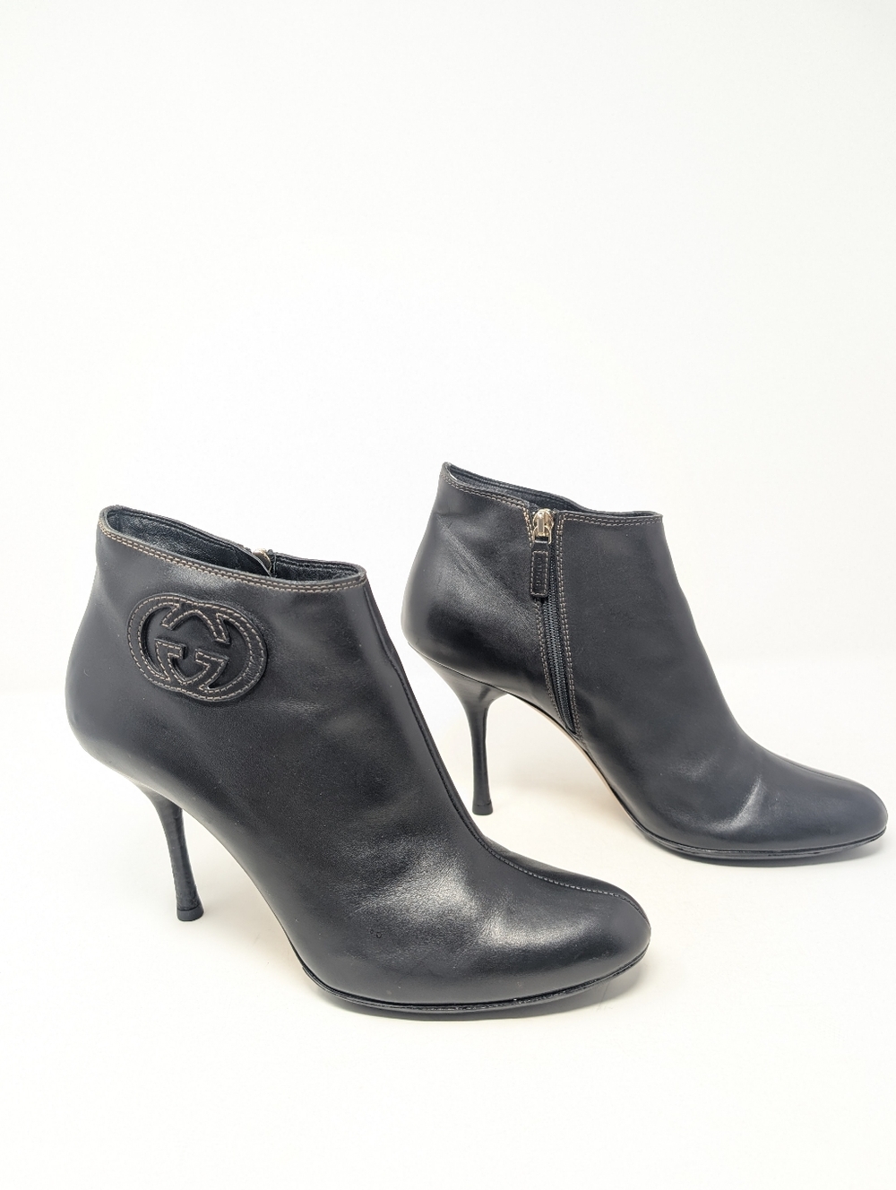 Gucci GG Interlocking G Black Leather Y2K Ankle Boots Vintage Size 9
